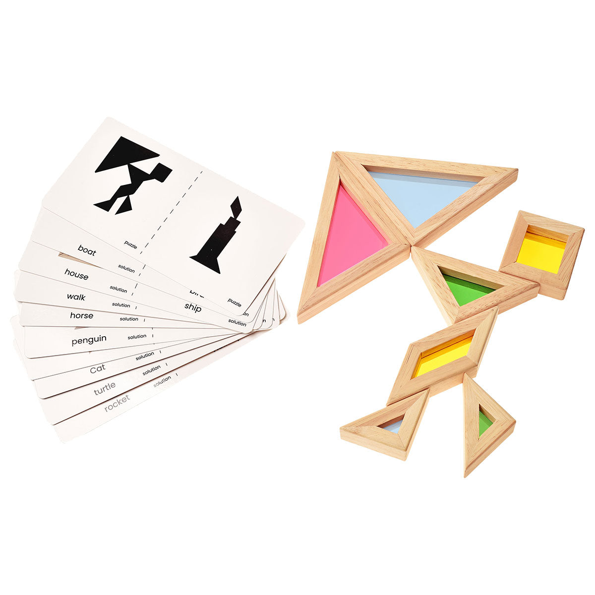 Rainbow Tangram with Activity Cards -  Chunky Size Puzzle - Toddler Kids Light Table / Window Toys BOHS Toys