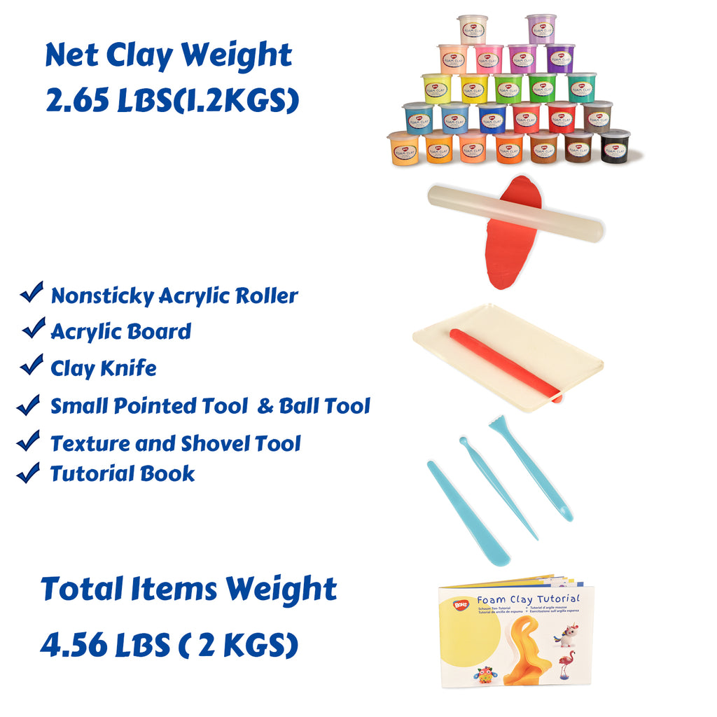 BOHS Squishy Slime and Modeling Foam Clay Kit for Kids, Air Dry, for School Arts & Crafts Project , 24 Colors ,1.76 OZ (50 Grams)/Color,Ages 3 & Up BOHS Toys
