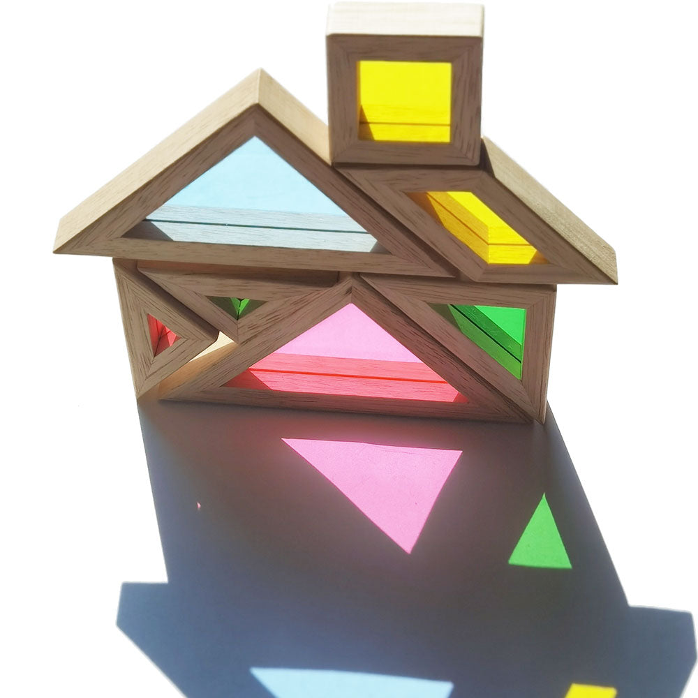 Rainbow Tangram with Activity Cards -  Chunky Size Puzzle - Toddler Kids Light Table / Window Toys BOHS Toys